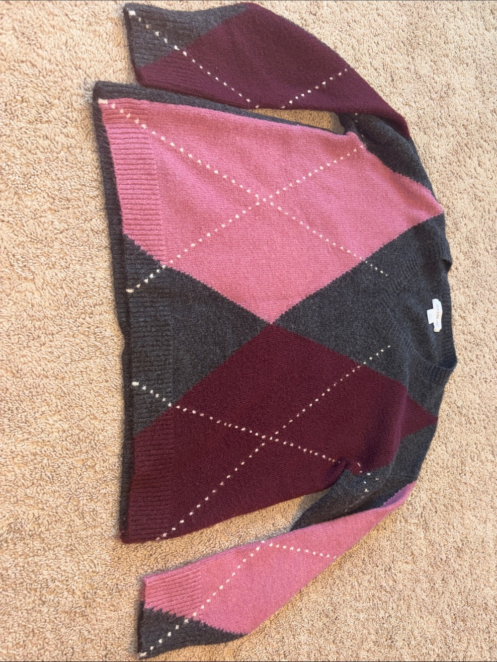 Cozy Argyle Crewneck Sweater in Pink, Burgundy & Charcoal
